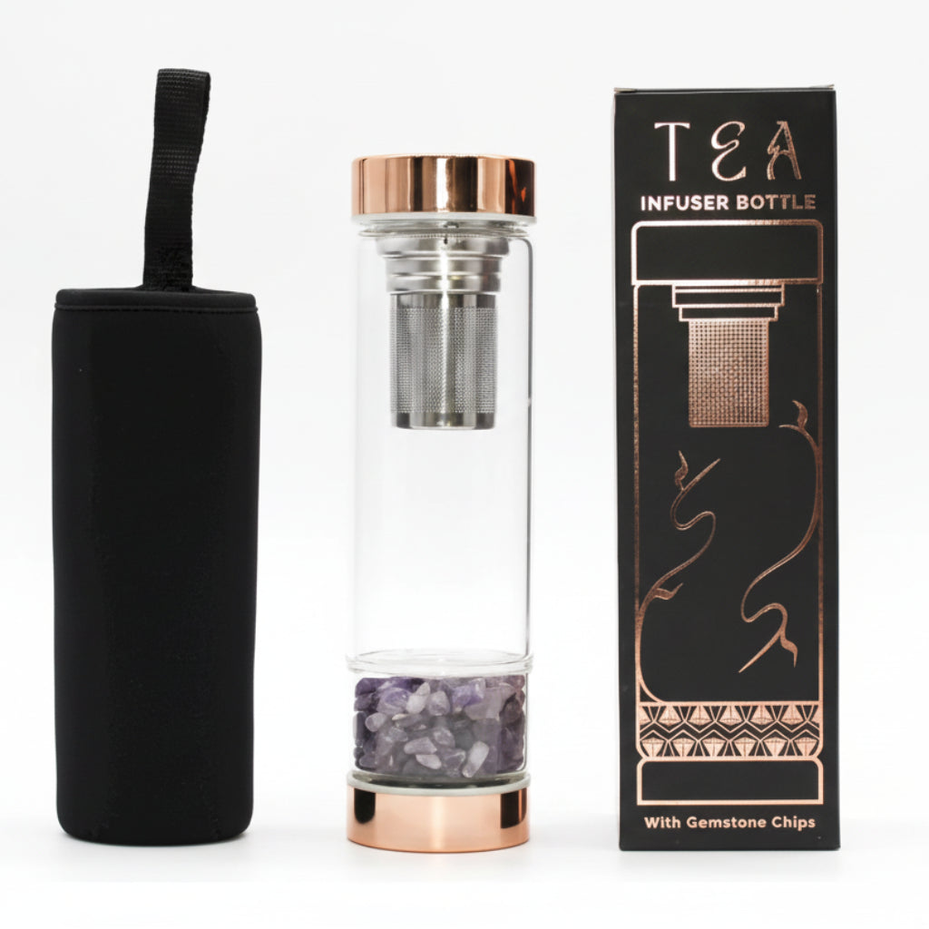 Ancient Wisdom Crystal Glass Tea Infuser Bottle - Glass Water Bottle with Gemstones Home & Garden > Kitchen & Dining > Tableware > Coffee Servers & Tea Pots > Tea Infuser bottles > Crystal Glass Tea Infuser Bottle emmy-jane-boutique.myshopify.com
