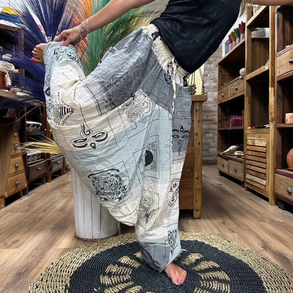 Ancient Wisdom Cotton Yoga Trousers Comfy Festival Pants