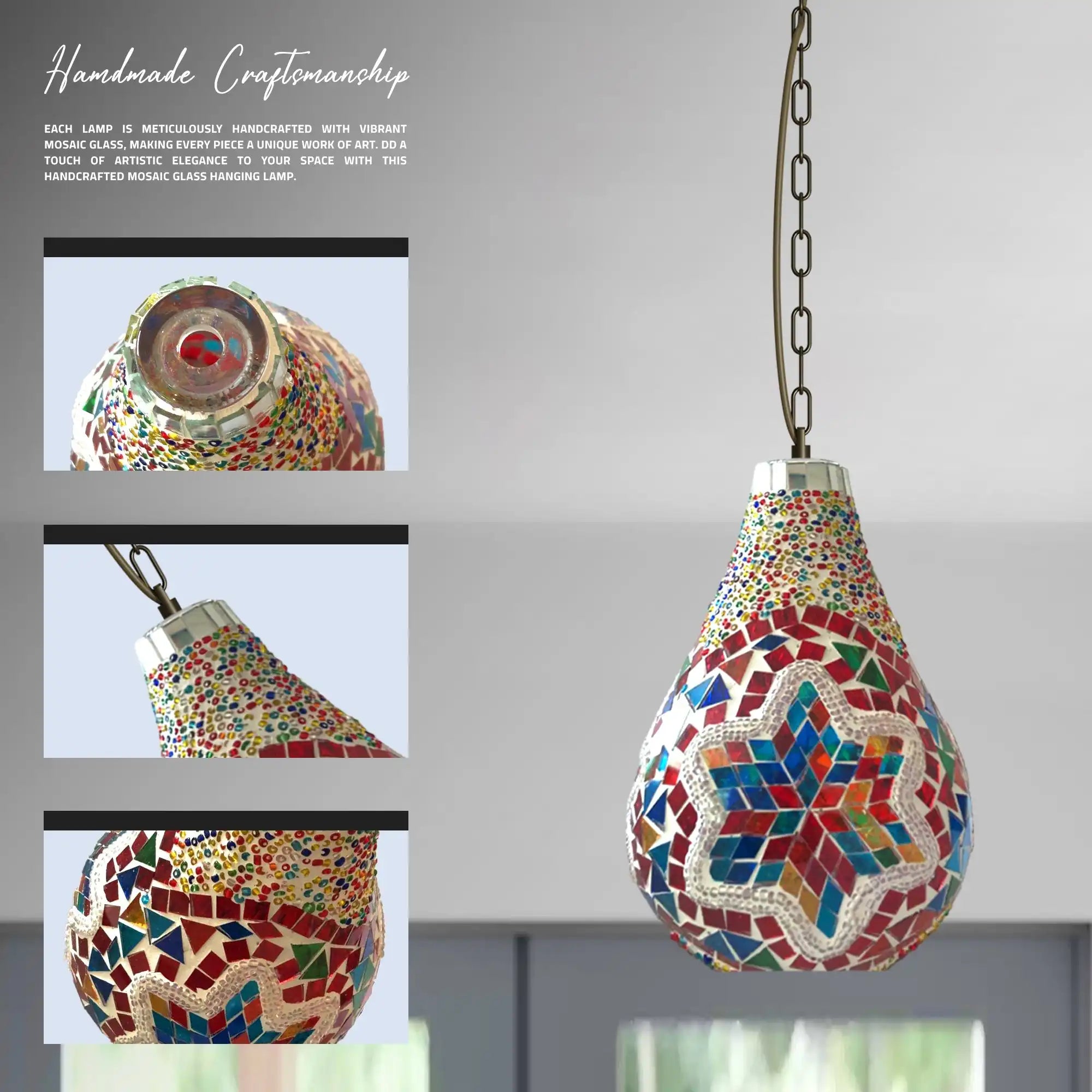 Turkish Moroccan Mosaic Hanging Lamp Glass Pendant 
