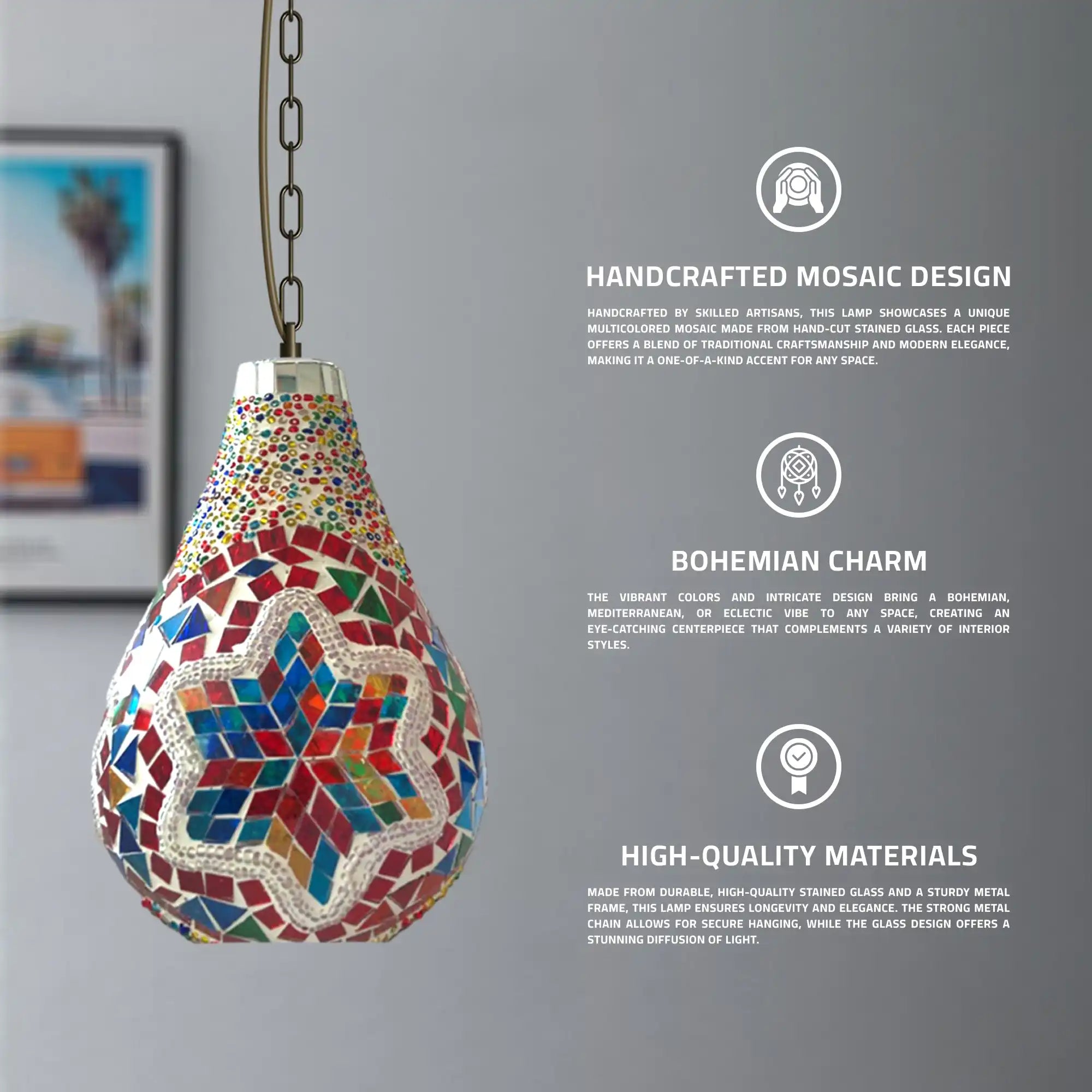 Turkish Moroccan Mosaic Hanging Lamp Glass Pendant 