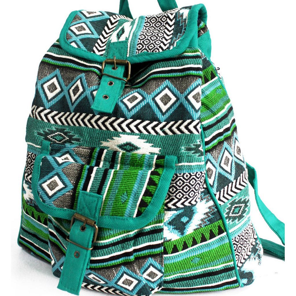 Emmy Jane Boutique Small Indian Cotton Backpack - Jacquard Casual Bag - Chocolate or Teal