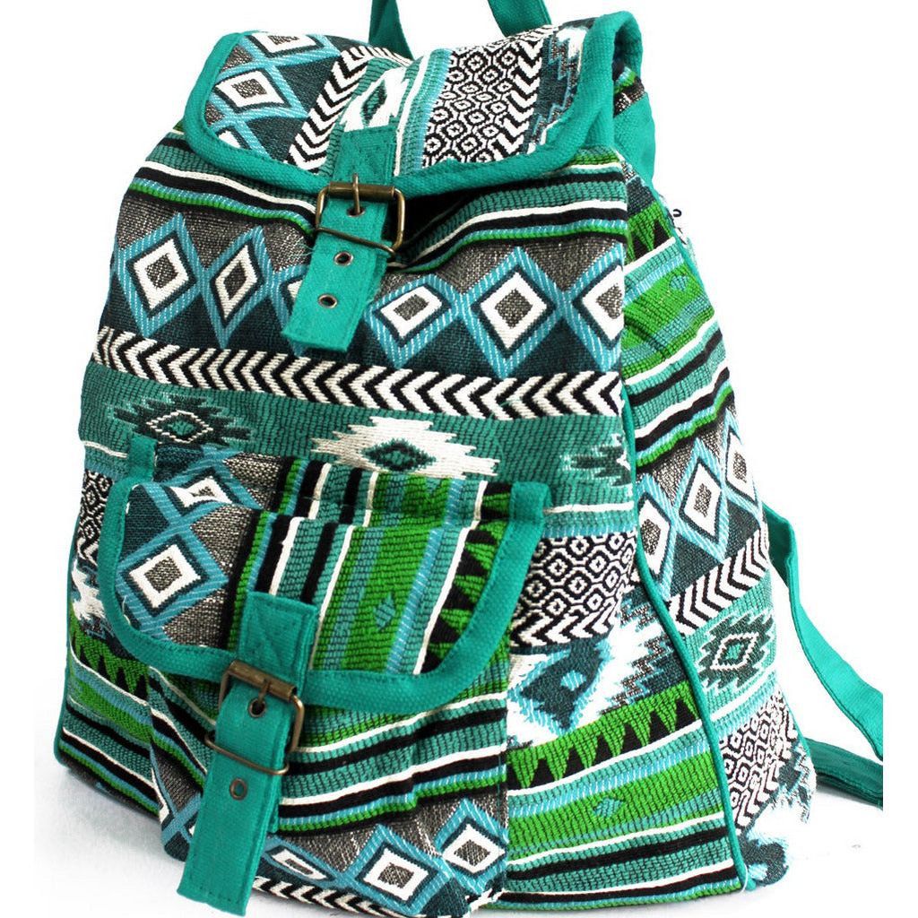 Small Indian Cotton Backpack - Jacquard Casual Bag - Chocolate or Teal