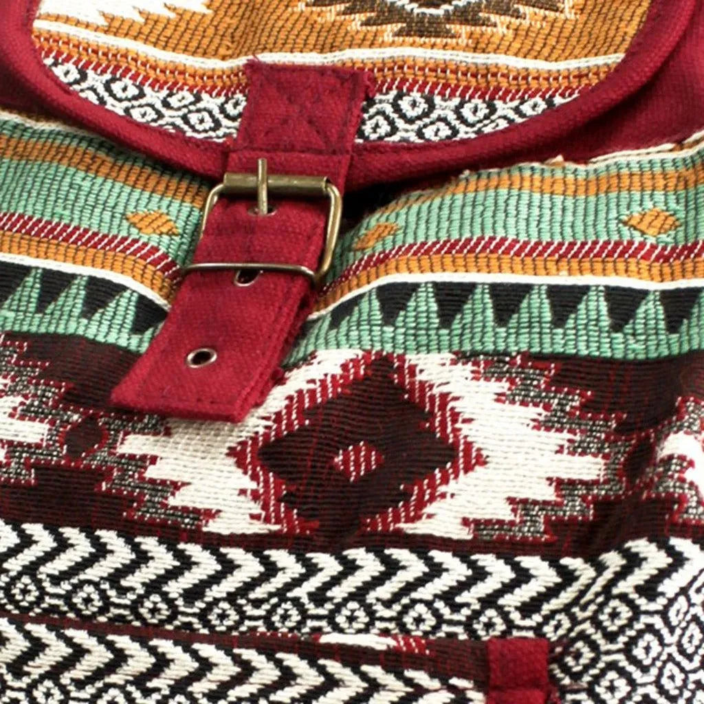 Ancient Wisdom Small Backpack Indian Cotton - Jacquard Casual Bag - Chocolate or Teal Luggage & Bags > Backpacks > Small Indian Cotton Backpack > Jacquard Casual Bag emmy-jane-boutique.myshopify.com