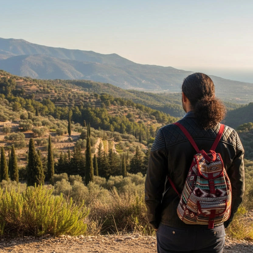 Ancient Wisdom Small Backpack Indian Cotton - Jacquard Casual Bag - Chocolate or Teal Luggage & Bags > Backpacks > Small Indian Cotton Backpack > Jacquard Casual Bag emmy-jane-boutique.myshopify.com