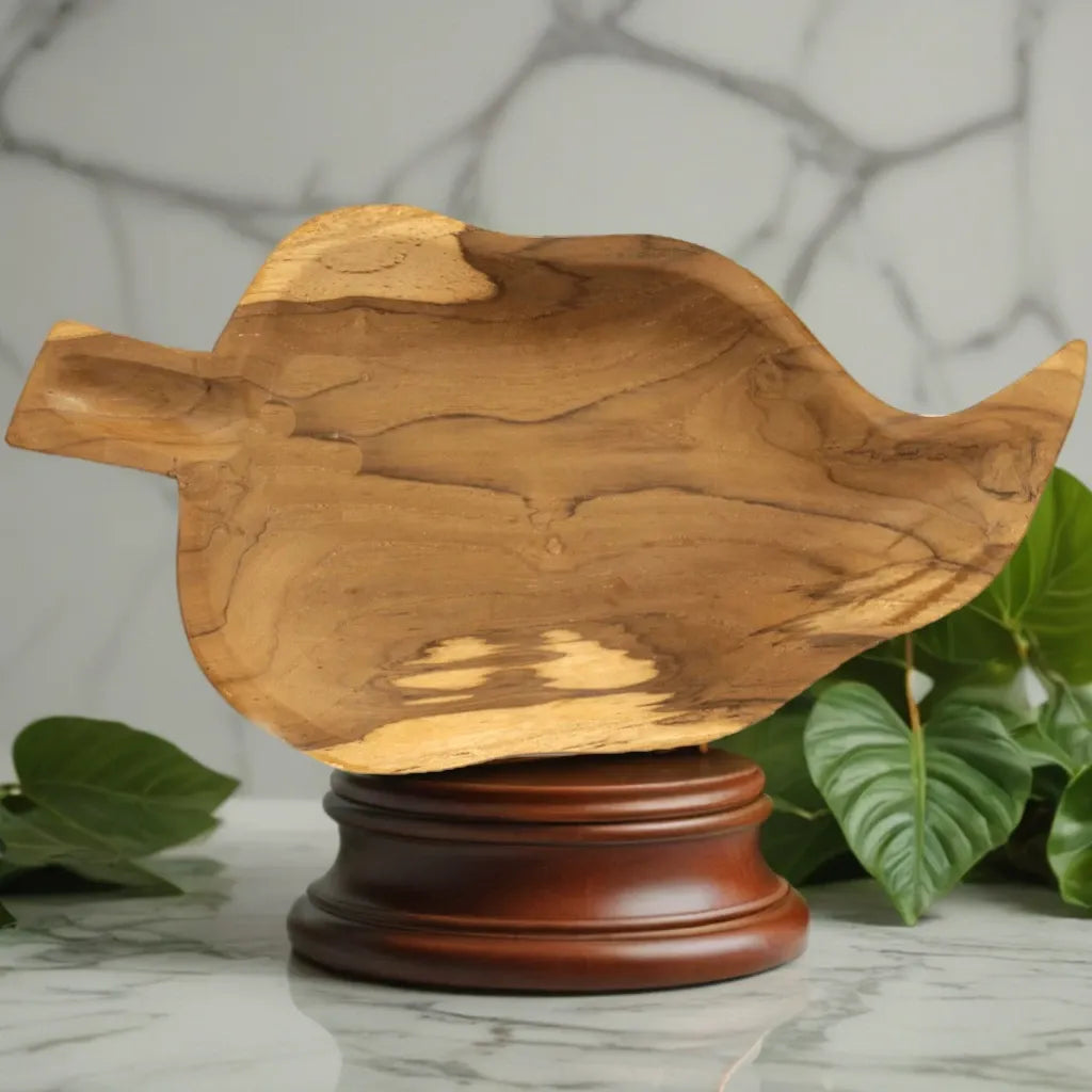 Emmy Jane Boutique Indonesian Leaf Shaped Teak Root Wooden Display Serving Bowl