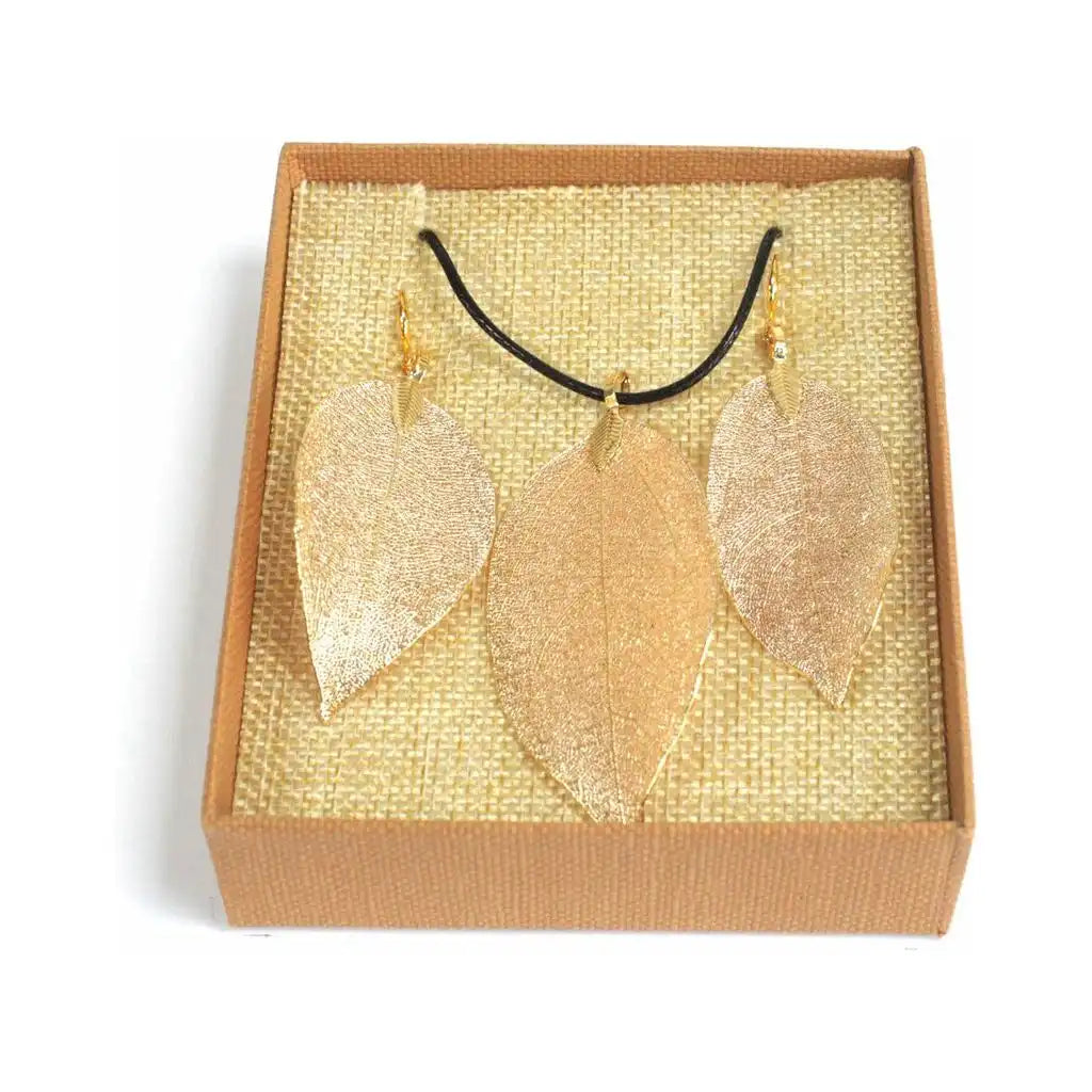 Ancient Wisdom Real Leaf Jewellery Set - Necklace & Earrings - Gold Clothing & Accessories > Jewellery & Watches > Jewellery Sets > Real Leaf Jewellery Sets emmy-jane-boutique.myshopify.com
