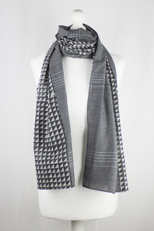 Triangle Print Chambray Cotton Scarf -  Grey Black-0