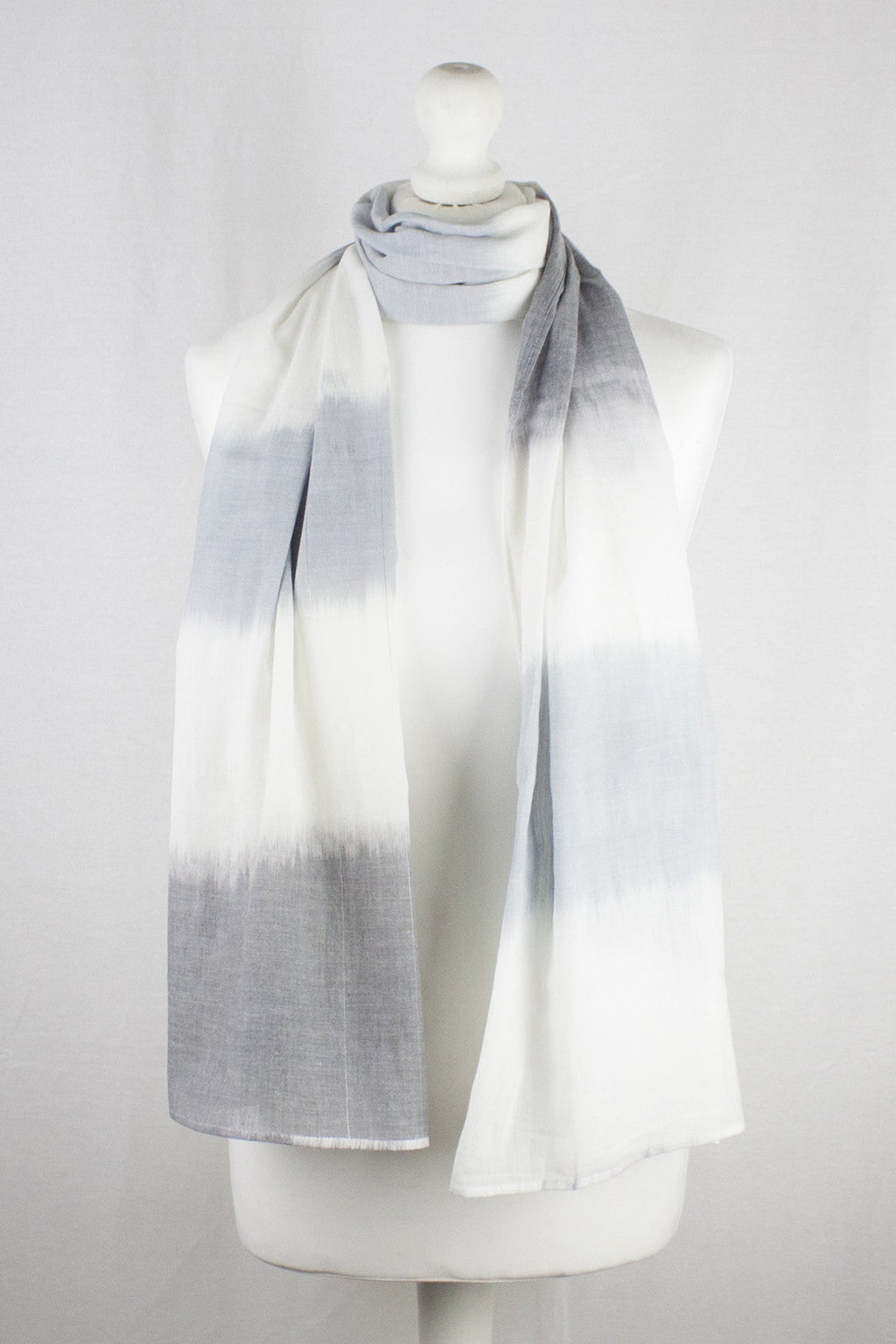 Classic Shaded Stripe Cotton Scarf -  Off-White Grey-0