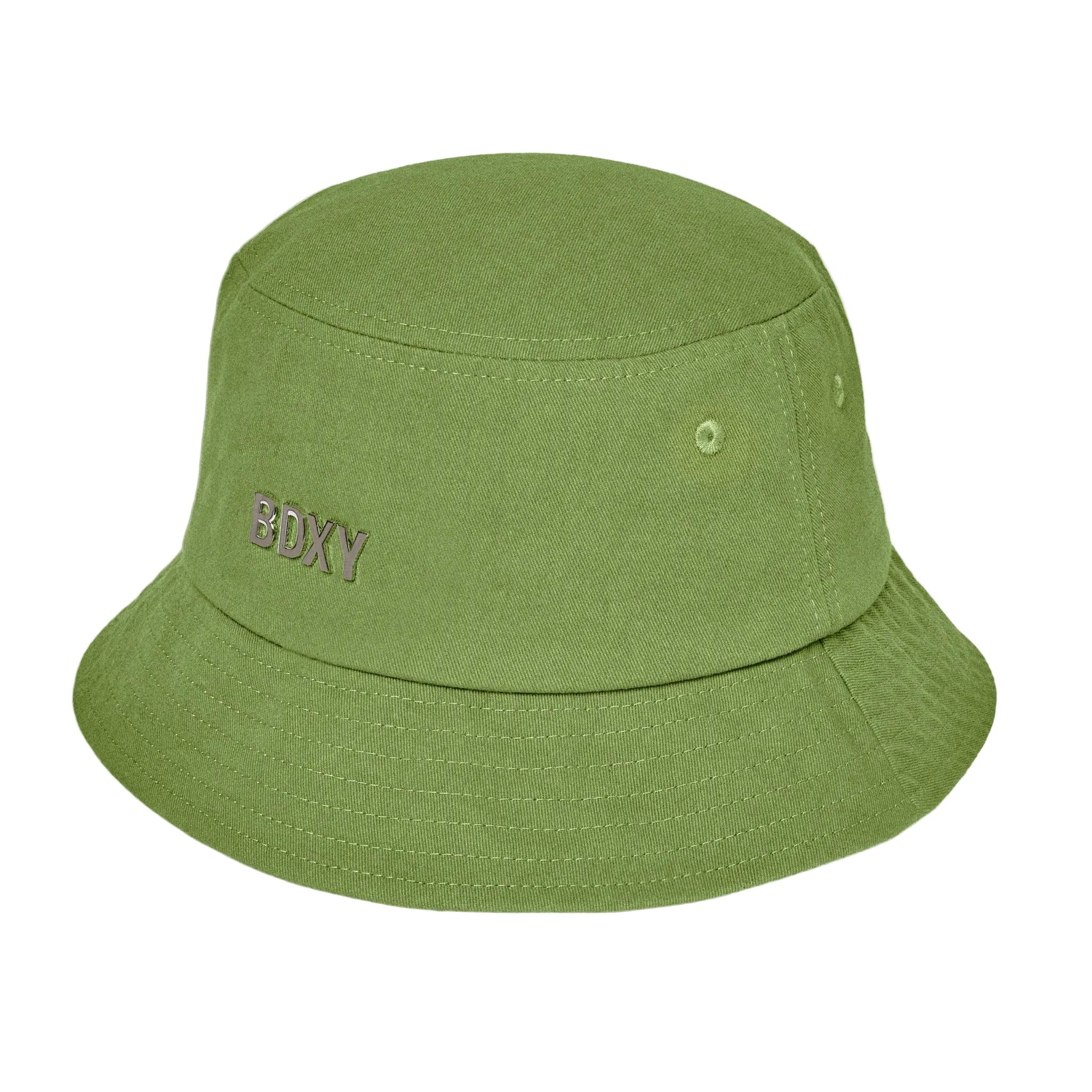 Green bucket hat with 'BDXY' logo on a white background