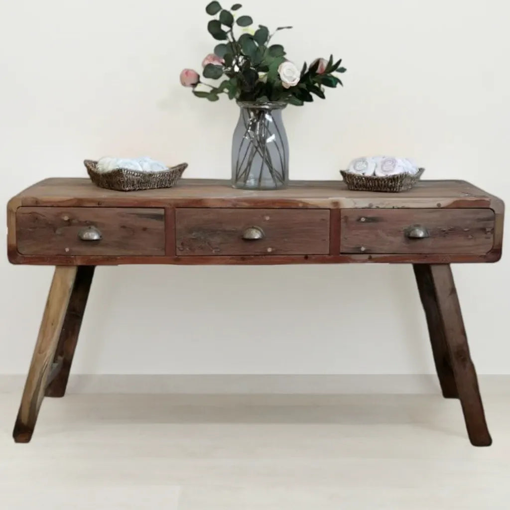 Emmy Jane Boutique Console Table - 150 x 50 x 80cm - Upcycled Teak Wood from Retired Fishing Boats