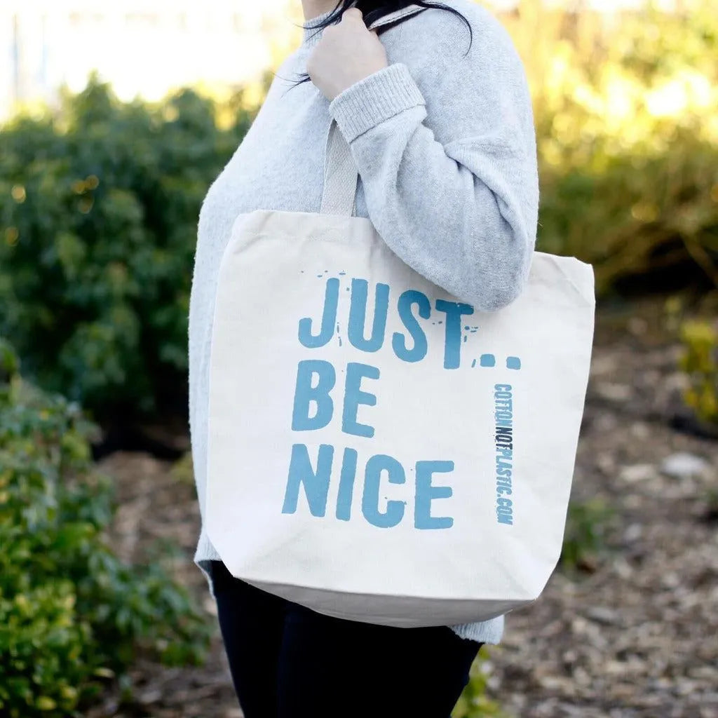 cottonnotplastic.com Just Be Nice - Cotton Shopper Tote Bags - Green Blue Orange or Black Luggage & Bags > Shopping Totes > Shopper Bags > Cotton Tote Bags emmy-jane-boutique.myshopify.com