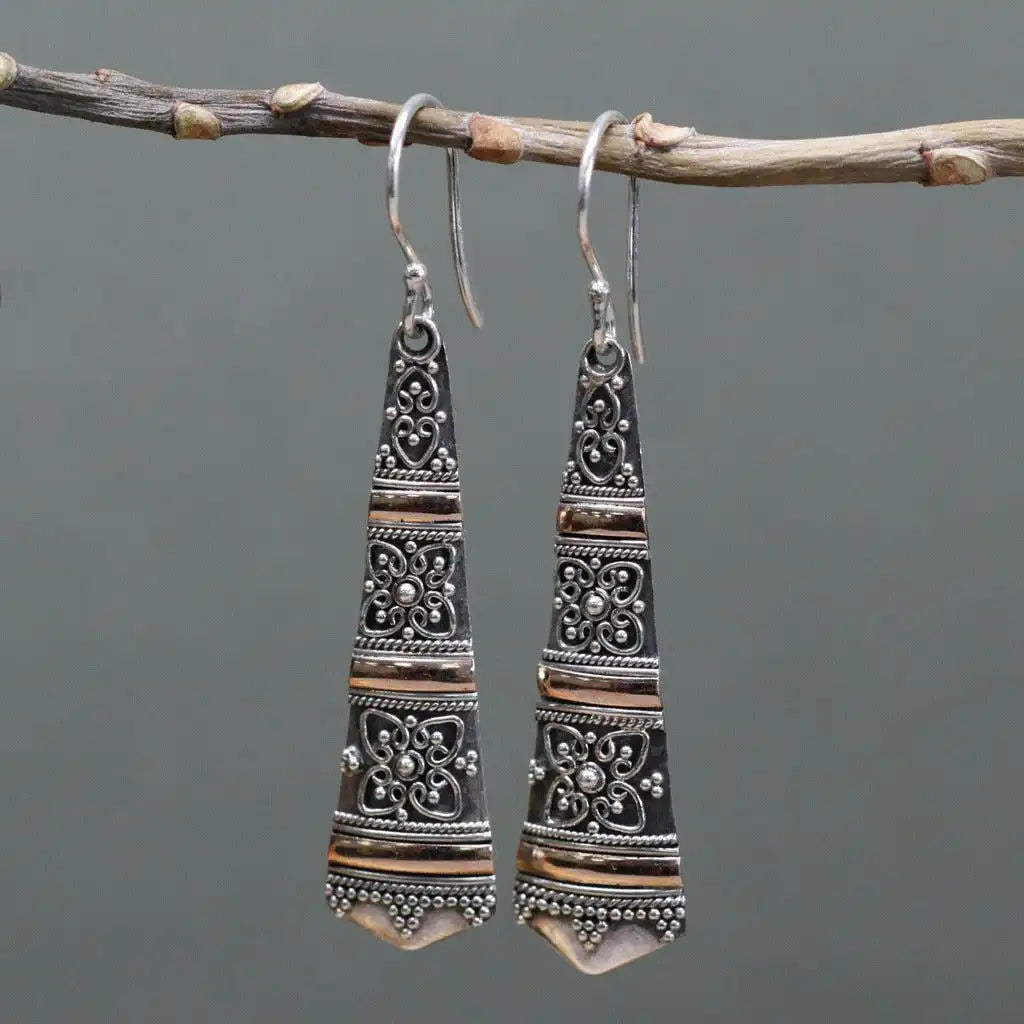 Emmy Jane Handmade Silver & Gold Earrings - Tribal Drop Earrings - Ethically Sourced. Apparel & Accessories > Jewelry > Womens Earrings > Drop Earrings > Silver & Gold Earrings > Bali Jewellery > Handmade Silver & Gold Earrings > Tribal Drop Earrings emmy-jane-boutique.myshopify.com