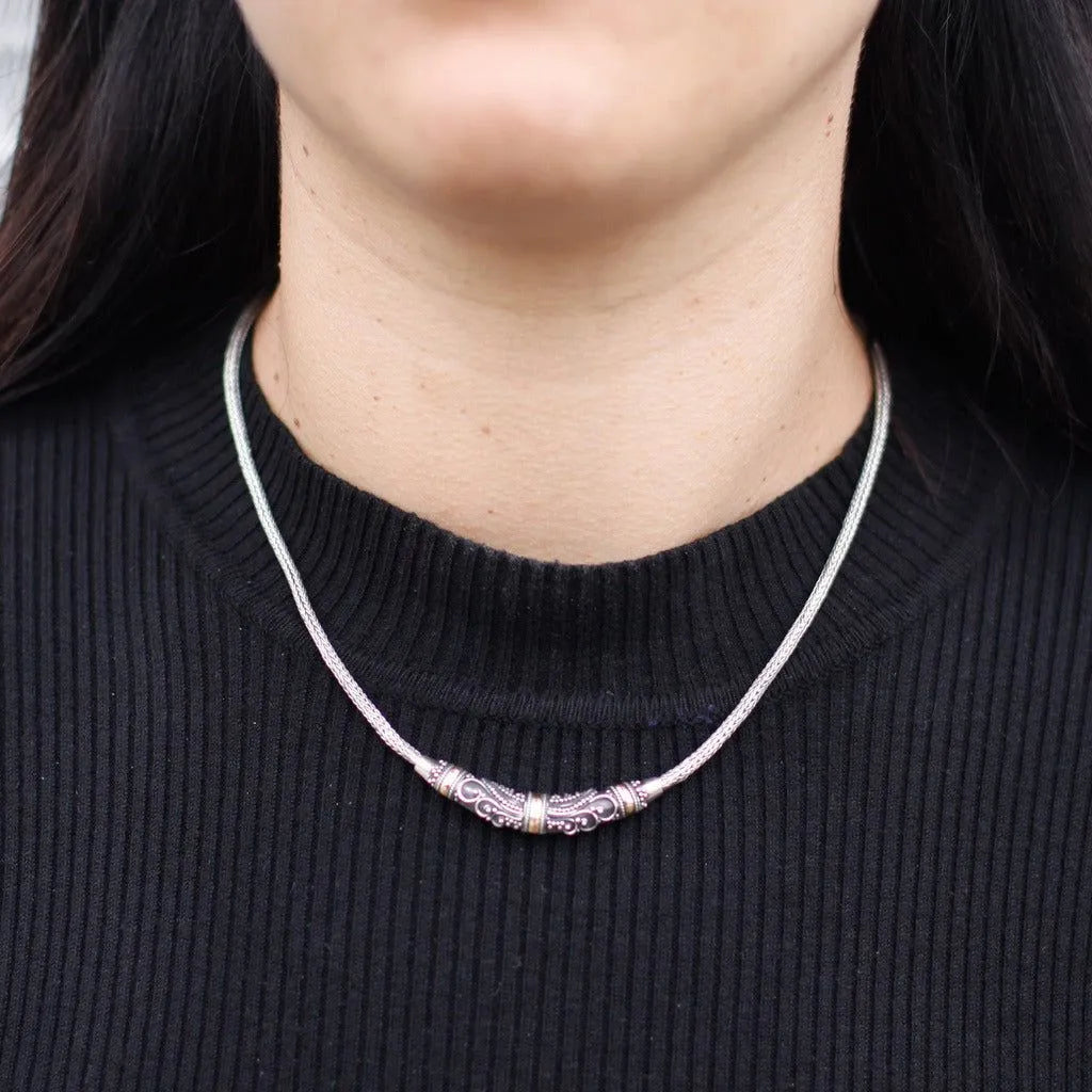 Emmy Jane Silver & Gold Necklace - Tribal Design - Gift Boxed - Ethically Sourced from Indonesia Apparel & Accessories > Jewelry > Necklaces & Pendants > Silver & Gold Jewellery > Tribal Jewelery emmy-jane-boutique.myshopify.com