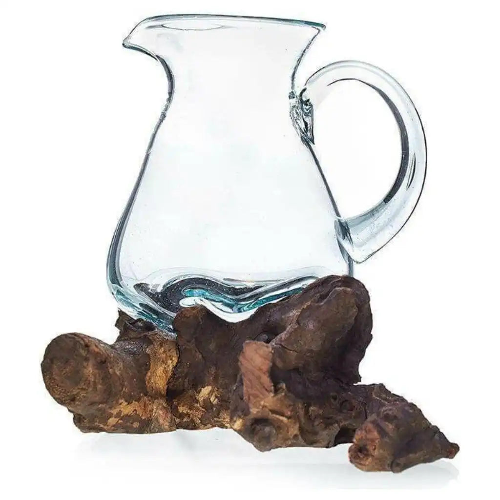 AW Home Handmade Water Drinks Jug - Recycled Glass on an Indonesian Gamal Root Stand Home & Garden > Kitchen & Dining > Tableware > Serveware > Serving Pitchers & Carafes > Glass Jugs > Handmade Water Drinks Jug > Recycled Glass Jug on an Indonesian Gamal Root Stand emmy-jane-boutique.myshopify.com