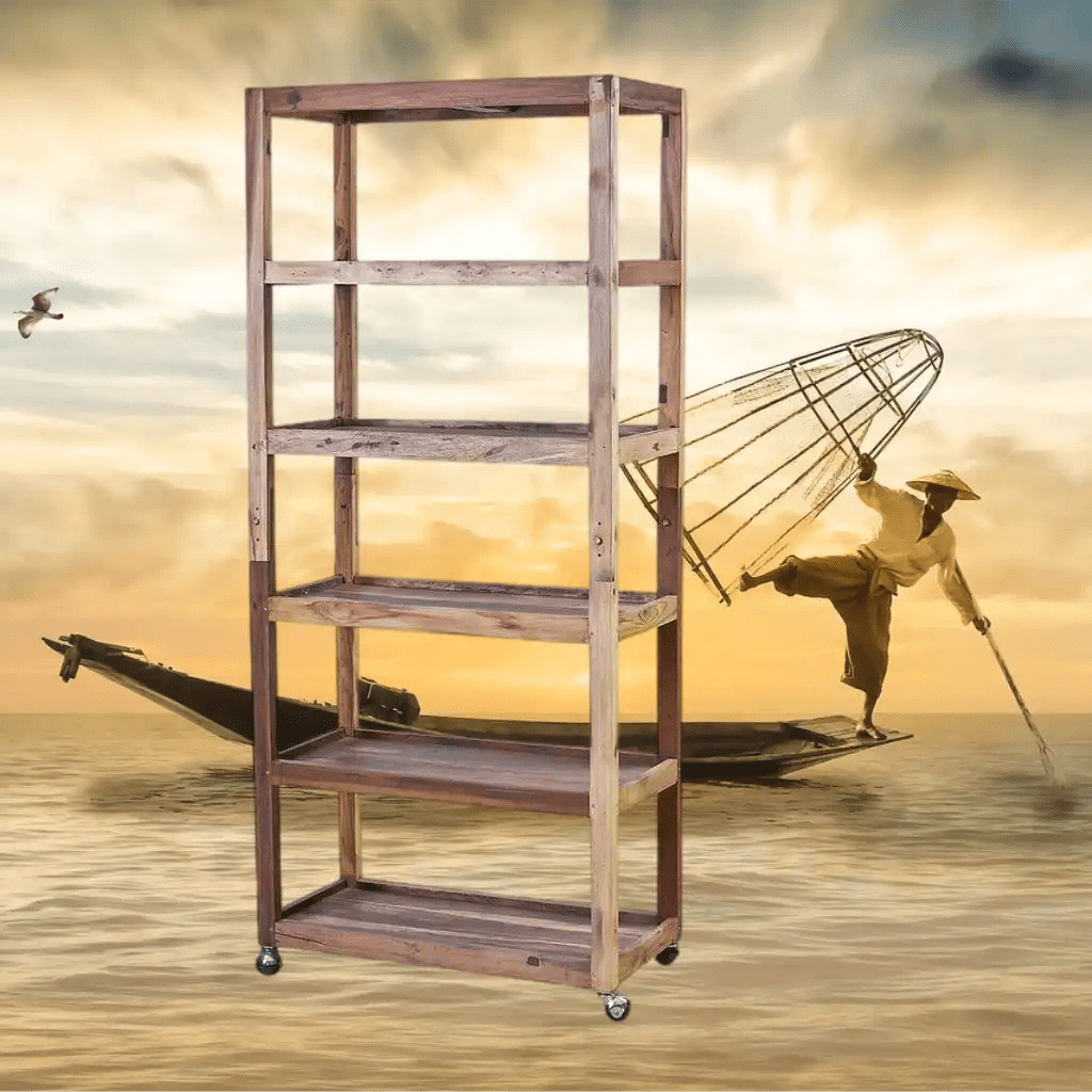 Ancient Wisdom Eco-Friendly Wooden Shelving Unit with Casters - Recycled Teak Wood Shelves Furniture > Shelving > Bookcases & Standing Shelves > Recycled Wooden Shelves > Eco-Friendly Wooden Shelving Unit with Casters > Recycled Teak Wood Shelves emmy-jane-boutique.myshopify.com