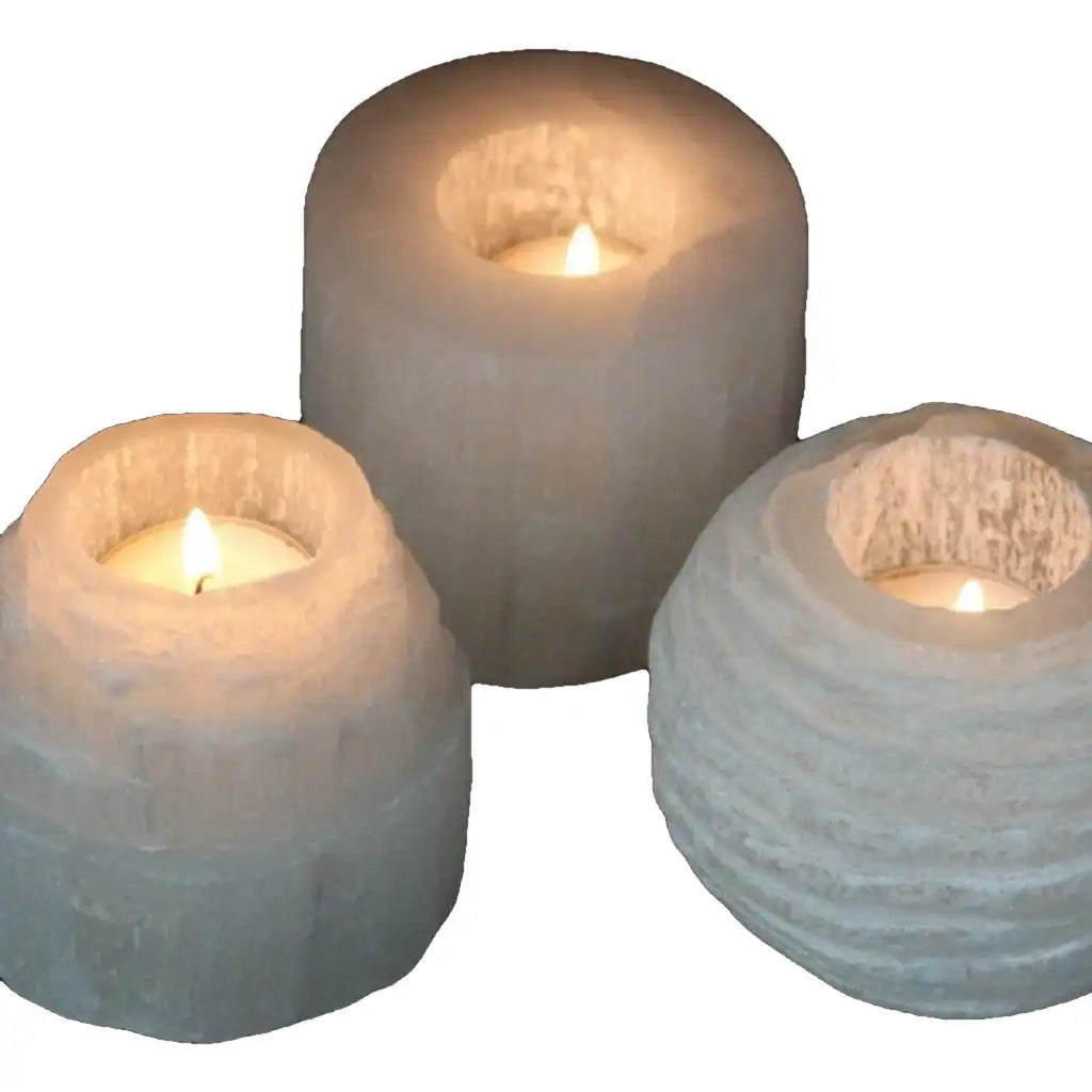 Emmy Jane Natural Selenite Crystal Candle Tealight Holders - 6 Styles & Sizes Home & Garden > Decor > Home Fragrance Accessories > Candle Holders > Tealight Holders > Natural Selenite Crystal Candle Holders emmy-jane-boutique.myshopify.com