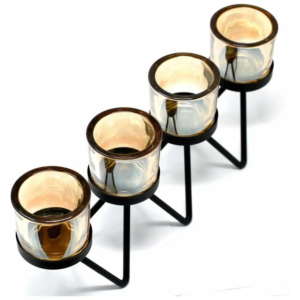 Ancient Wisdom Iron Votive Candle Holder - 4 Cup Zig Zag Centrepiece - Black Home & Garden > Decor > Home Fragrance Accessories > Candle Holders > Iron Votive Candle Holders > 4 Cup Zig Zag Candle Centrepiece > Black Candle Holders emmy-jane-boutique.myshopify.com
