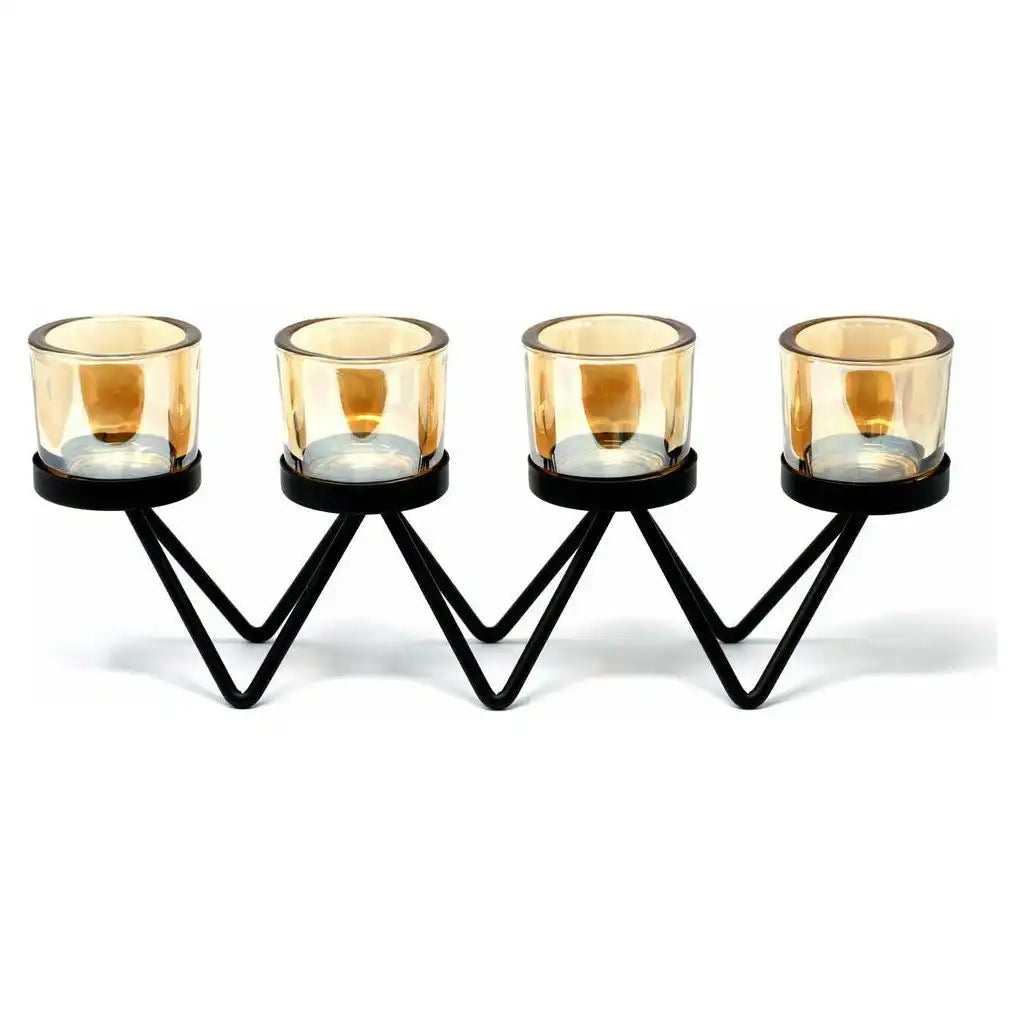 Ancient Wisdom Iron Votive Candle Holder - 4 Cup Zig Zag Centrepiece - Black Home & Garden > Decor > Home Fragrance Accessories > Candle Holders > Iron Votive Candle Holders > 4 Cup Zig Zag Candle Centrepiece > Black Candle Holders emmy-jane-boutique.myshopify.com