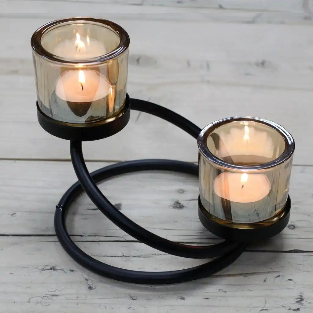 Ancient Wisdom Centrepiece Iron Votive Candle Holder - 2 Cup Double Step Home & Garden > Decor > Home Fragrance Accessories > Candle Holders > Centrepiece Iron & Glass Votive Candle Holder > 2 Cup Tealight Holders emmy-jane-boutique.myshopify.com