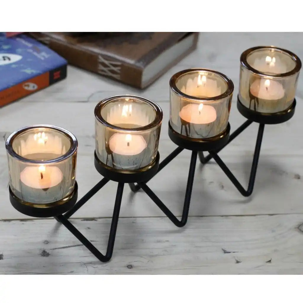 Ancient Wisdom Iron Votive Candle Holder - 4 Cup Zig Zag Centrepiece - Black Home & Garden > Decor > Home Fragrance Accessories > Candle Holders > Iron Votive Candle Holders > 4 Cup Zig Zag Candle Centrepiece > Black Candle Holders emmy-jane-boutique.myshopify.com