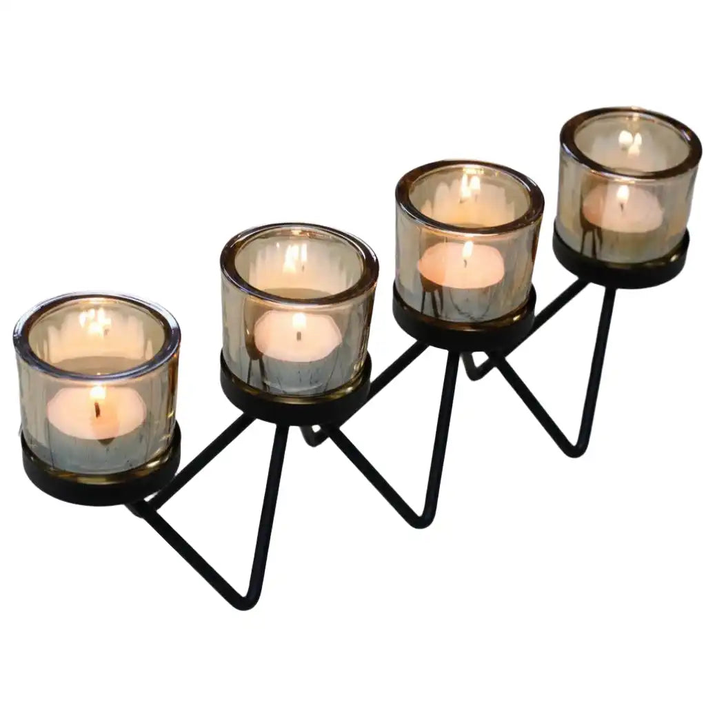 Ancient Wisdom Iron Votive Candle Holder - 4 Cup Zig Zag Centrepiece - Black Home & Garden > Decor > Home Fragrance Accessories > Candle Holders > Iron Votive Candle Holders > 4 Cup Zig Zag Candle Centrepiece > Black Candle Holders emmy-jane-boutique.myshopify.com
