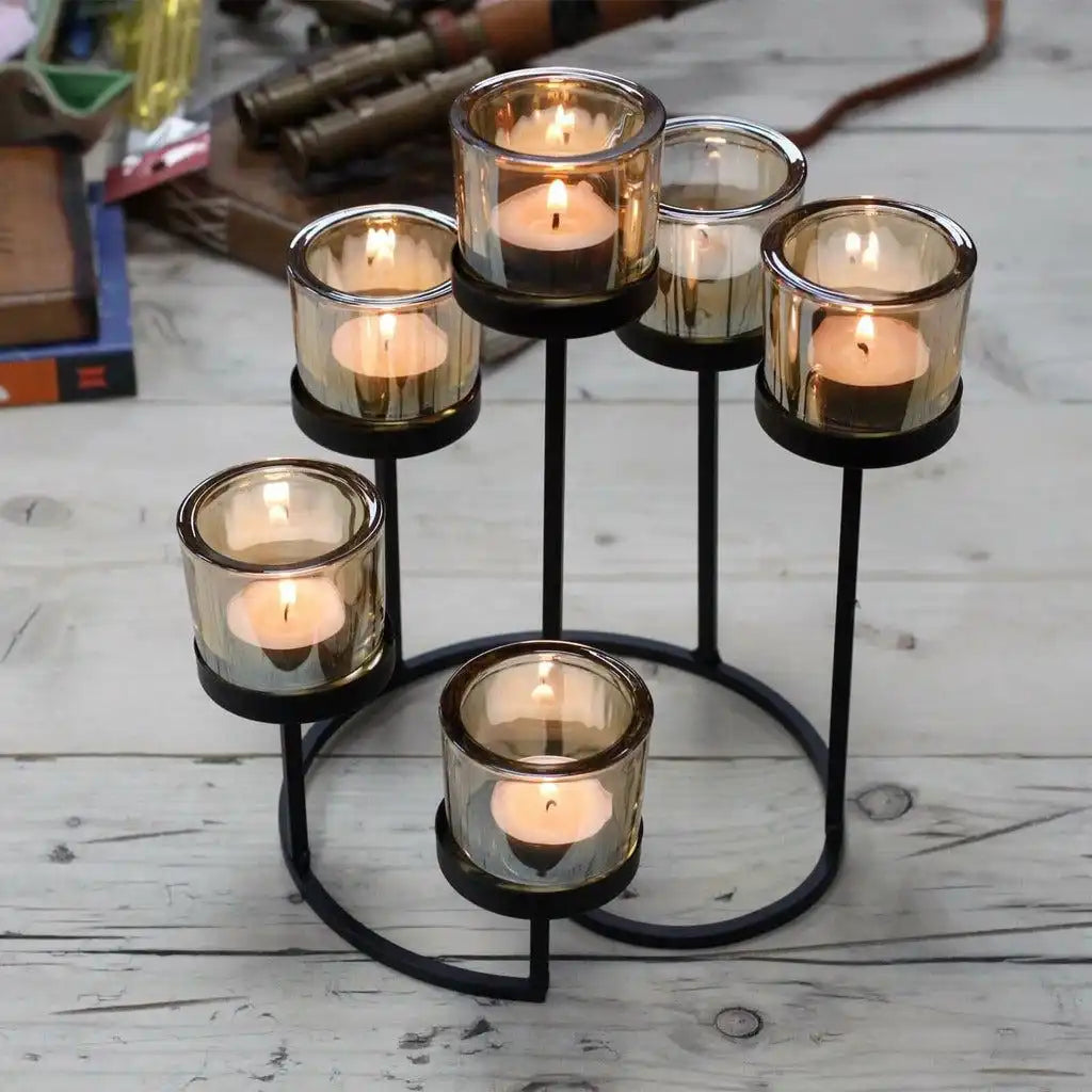 Emmy Jane Centerpiece Iron Votive Tea Light Candle Holder - Black Iron and Glass Home & Garden > Decor > Home Fragrance Accessories > Candle Holders > Tealight Holders > Centerpiece Iron Votive Tea Light Candle Holder emmy-jane-boutique.myshopify.com