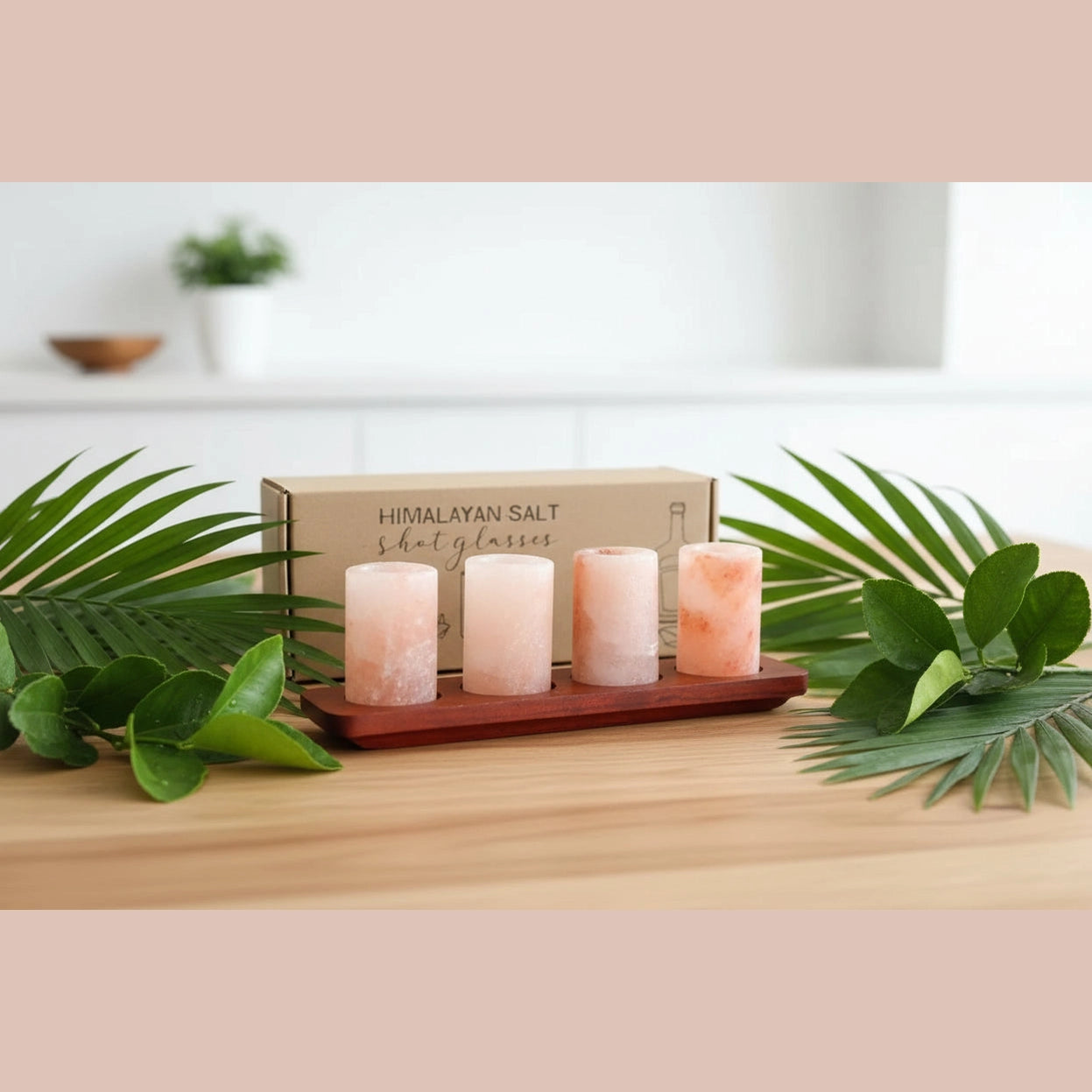 Ancient Wisdom Himalayan Salt Shot Glasses & Wood Serving Stand - Gift Set of 2 or 4 Home & Garden > Kitchen & Dining > Tableware > Drinkware > Drinkware Sets > Shot Glasses emmy-jane-boutique.myshopify.com