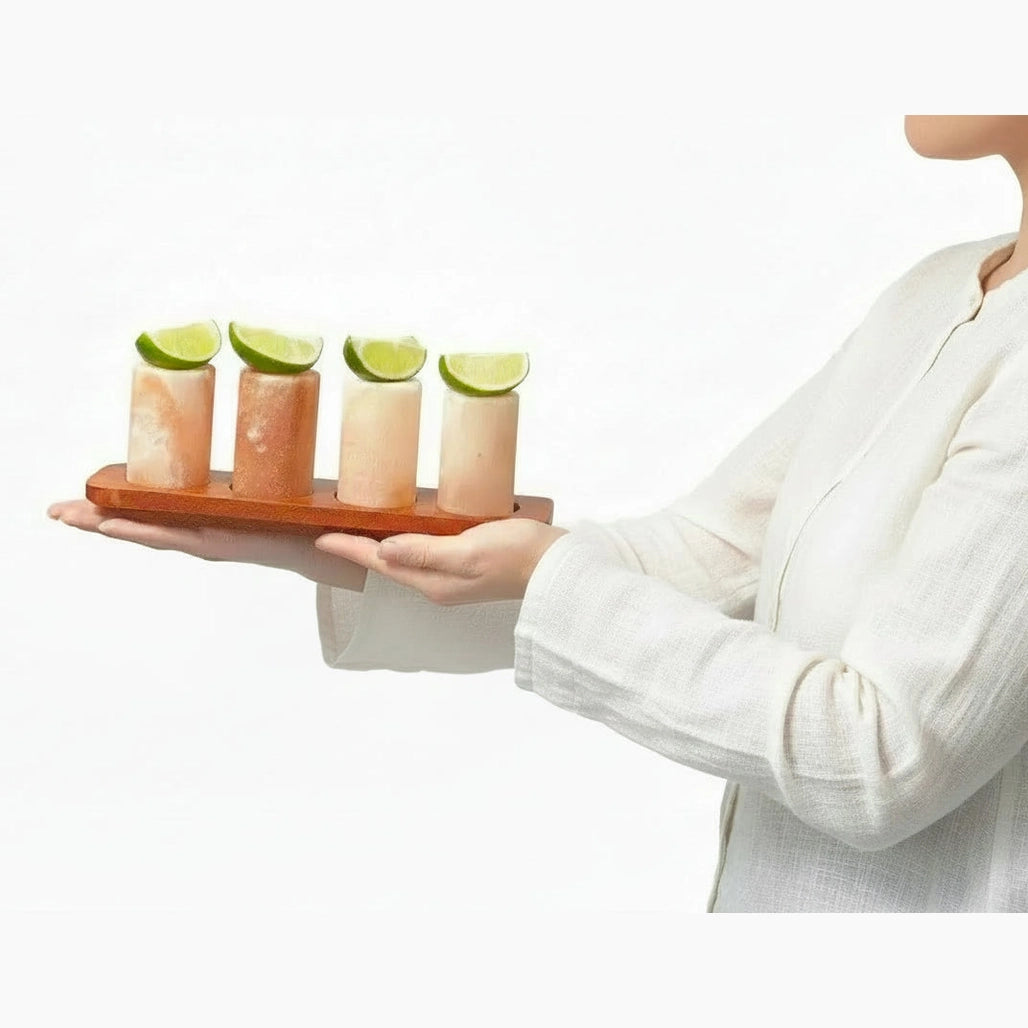 Ancient Wisdom Himalayan Salt Shot Glasses & Wood Serving Stand - Gift Set of 2 or 4 Home & Garden > Kitchen & Dining > Tableware > Drinkware > Drinkware Sets > Shot Glasses emmy-jane-boutique.myshopify.com