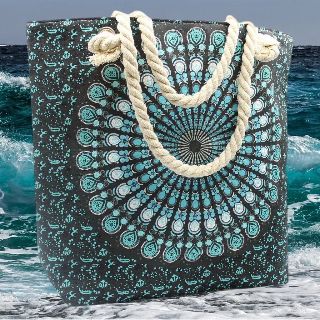 Ancient Wisdom Large Beach Bag - Rope Handled Mandela - Blue Shades Luggage & Bags > Shopping Totes > Shopper Bags > Beach Bags > Rope Handled Mandela Shopper Bag > Blue Beach Bags emmy-jane-boutique.myshopify.com