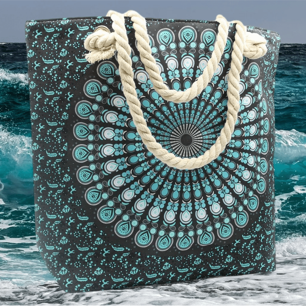 Ancient Wisdom Large Beach Bag - Rope Handled Mandela - Blue Shades Luggage & Bags > Shopping Totes > Shopper Bags > Beach Bags > Rope Handled Mandela Shopper Bag > Blue Beach Bags emmy-jane-boutique.myshopify.com