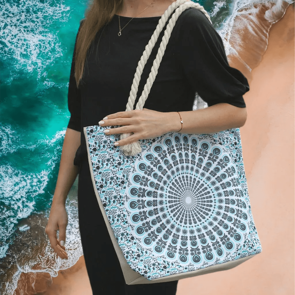 Ancient Wisdom Large Beach Bag - Rope Handled Mandela - Blue Shades Luggage & Bags > Shopping Totes > Shopper Bags > Beach Bags > Rope Handled Mandela Shopper Bag > Blue Beach Bags emmy-jane-boutique.myshopify.com