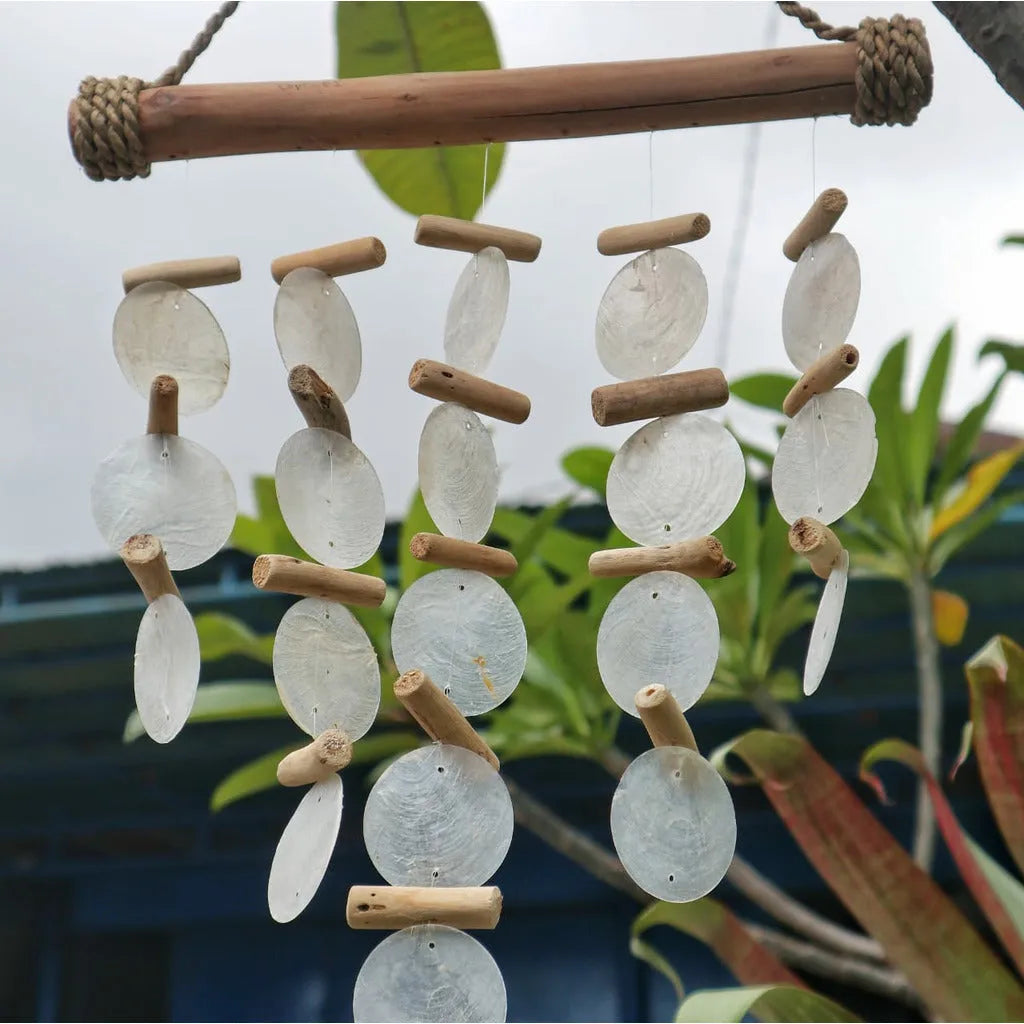 Ancient Wisdom Handmade Wind Chimes Indonesian Driftwood and Glass - Blue Green or Natural Home & Garden > Decor > Wind Chimes emmy-jane-boutique.myshopify.com