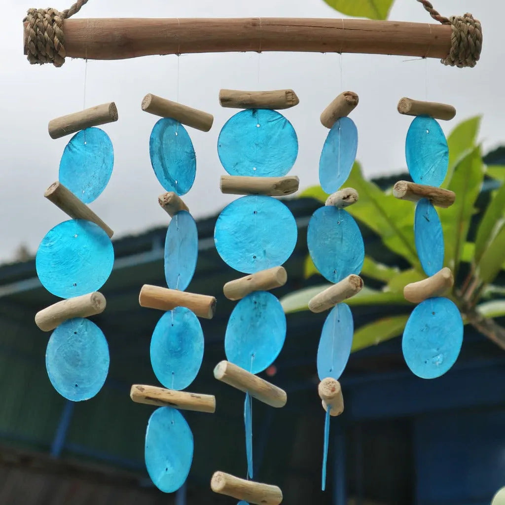 Ancient Wisdom Handmade Wind Chimes Indonesian Driftwood and Glass - Blue Green or Natural Home & Garden > Decor > Wind Chimes emmy-jane-boutique.myshopify.com