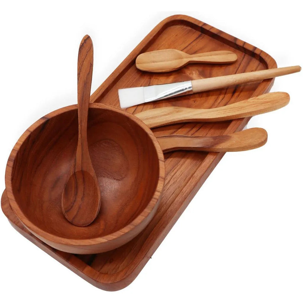 Ancient Wisdom Spa Clay Mask/Body Wax Application Set - Handmade from Indonesian Teak Wood Health & Beauty > Personal Care > Cosmetics > Skin Care > Facial Cleansing Kits emmy-jane-boutique.myshopify.com