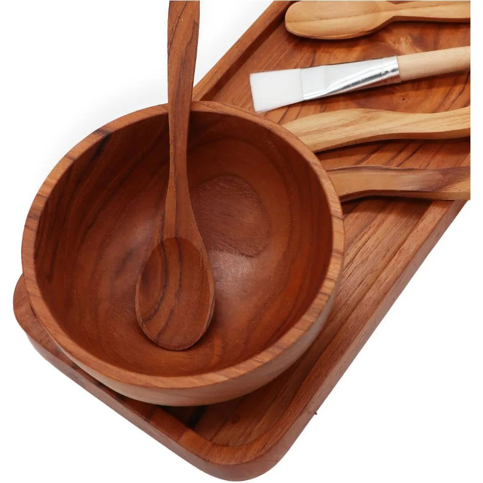 Ancient Wisdom Spa Clay Mask/Body Wax Application Set - Handmade from Indonesian Teak Wood Health & Beauty > Personal Care > Cosmetics > Skin Care > Facial Cleansing Kits emmy-jane-boutique.myshopify.com