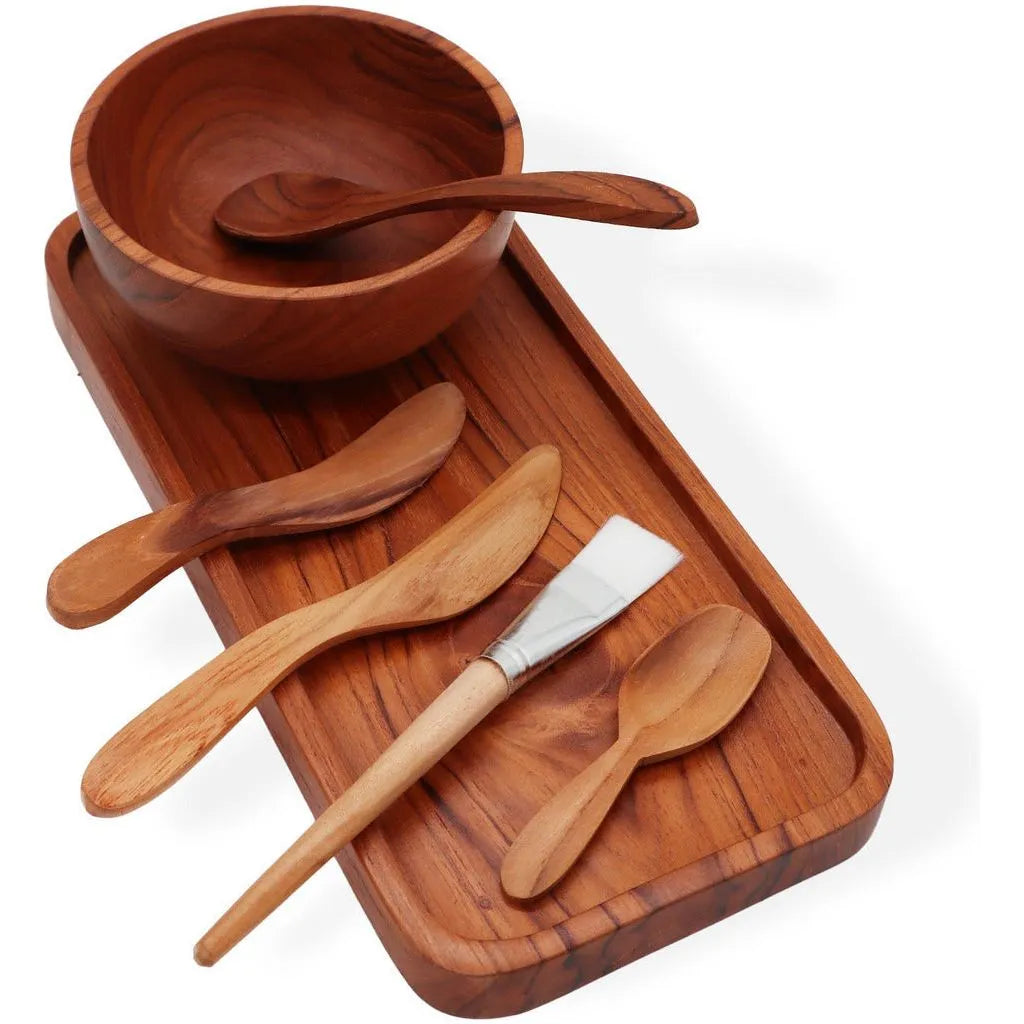 Ancient Wisdom Spa Clay Mask/Body Wax Application Set - Handmade from Indonesian Teak Wood Health & Beauty > Personal Care > Cosmetics > Skin Care > Facial Cleansing Kits emmy-jane-boutique.myshopify.com