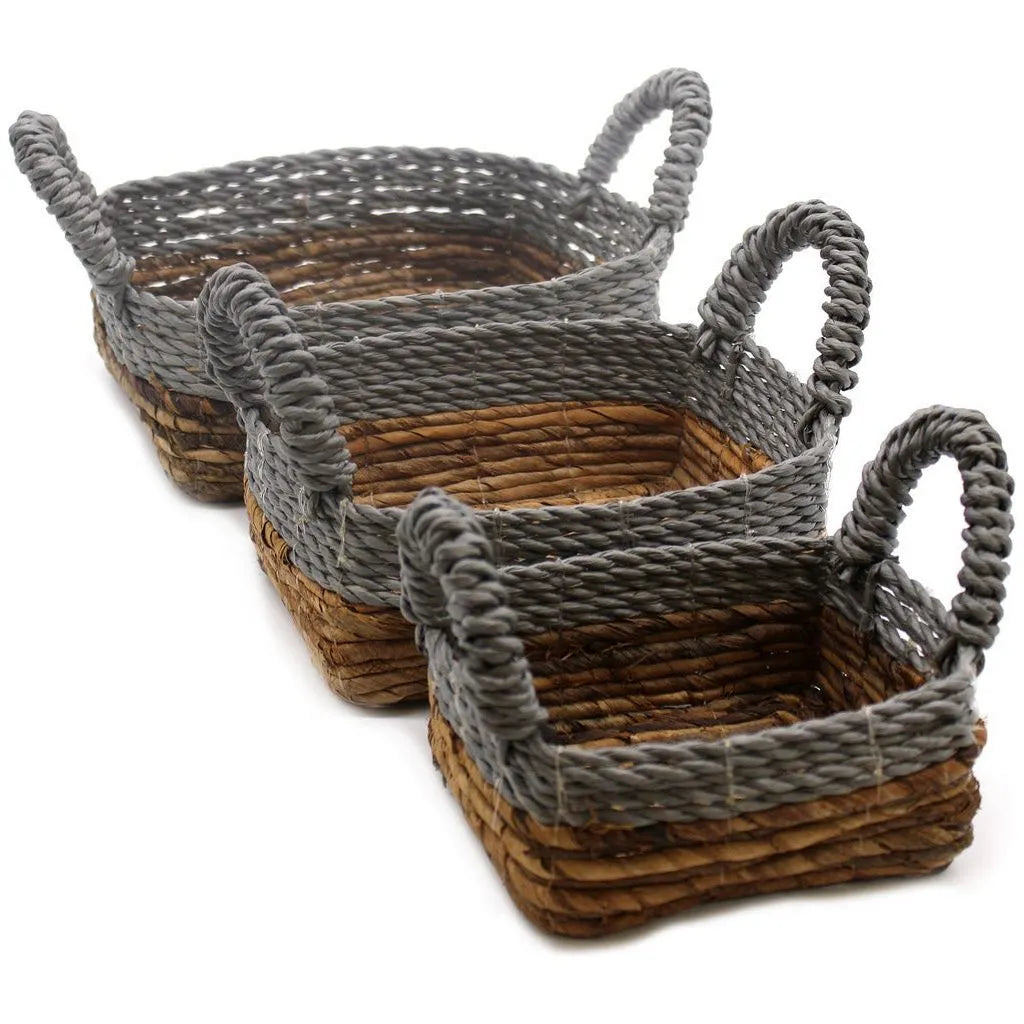 Ancient Wisdom Eco-Friendly Baskets Banana Leaf & Seagrass Square Set of 3 Natural Home Storage Home & Garden > Household Supplies > Storage & Organisation > Household Storage Containers > Storage Baskets emmy-jane-boutique.myshopify.com