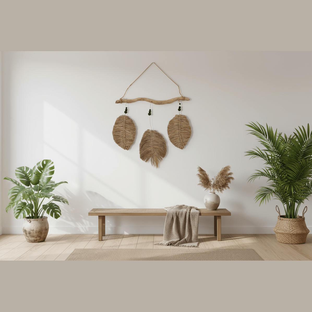 Natural Wall Art -  Raffa Leaves - Handmade Seagrass Home Decor - Fairly Traded