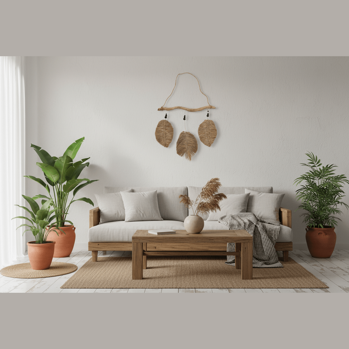 Natural Wall Art -  Raffa Leaves - Handmade Seagrass Home Decor - Fairly Traded