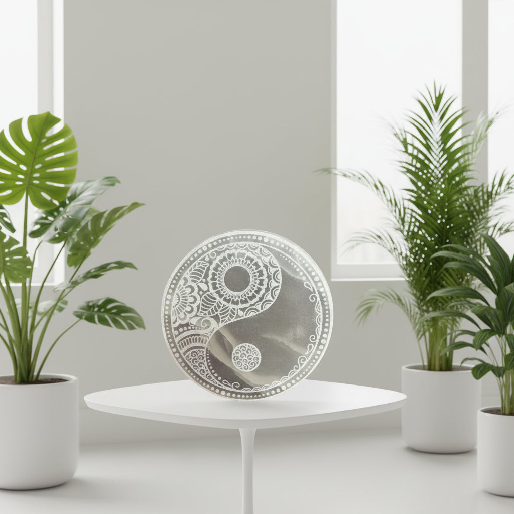 Ancient Wisdom Decorative Selenite Charging Plates  - Mandala Feng Shui or Natural Designs Home & Garden > Decor > Decorative Plates >Decorative Selenite Charging Plates emmy-jane-boutique.myshopify.com