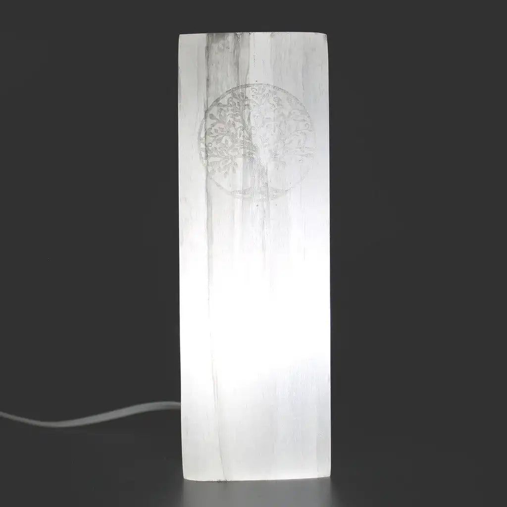 Emmy Jane Natural Selenite Stone Block Lamp - Tree of Life or Chakra - Fairly Traded Home & Garden > Lighting > Lamps > Natural Selenite Lamps emmy-jane-boutique.myshopify.com
