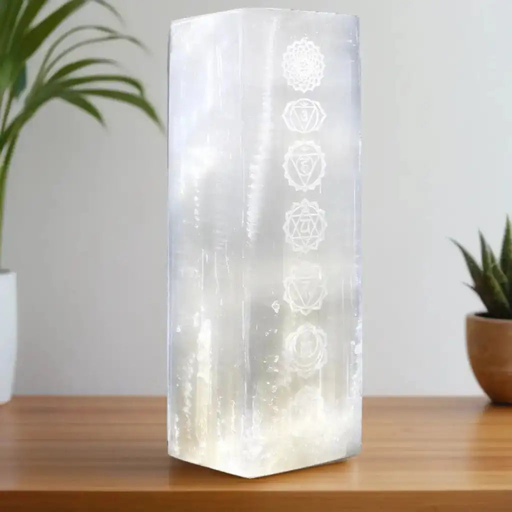 Emmy Jane Natural Selenite Stone Block Lamp - Tree of Life or Chakra - Fairly Traded Home & Garden > Lighting > Lamps > Natural Selenite Lamps emmy-jane-boutique.myshopify.com