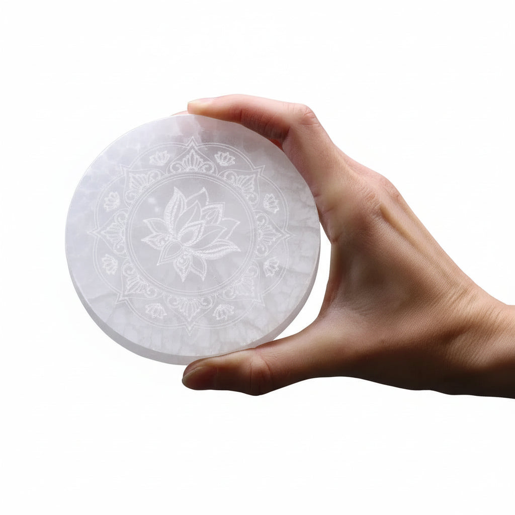 Ancient Wisdom Decorative Selenite Charging Plates  - Mandala Feng Shui or Natural Designs Home & Garden > Decor > Decorative Plates >Decorative Selenite Charging Plates emmy-jane-boutique.myshopify.com