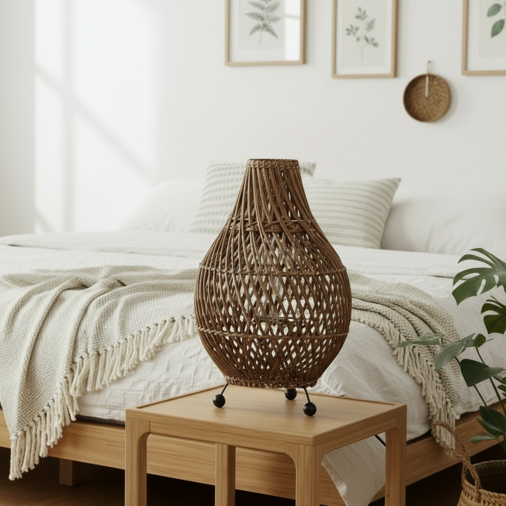 Natural Homeware Handmade Rattan Table Lamps - Black Brown or Natural
