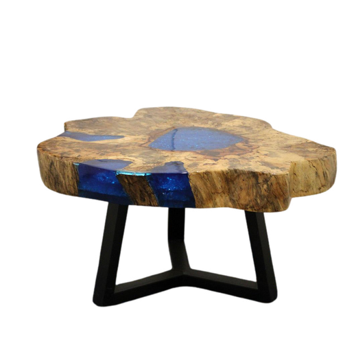 Emmy Jane Boutique Wooden Coffee Table - Natural Tamarind Wood and Resin - Aqua and Sky Blue