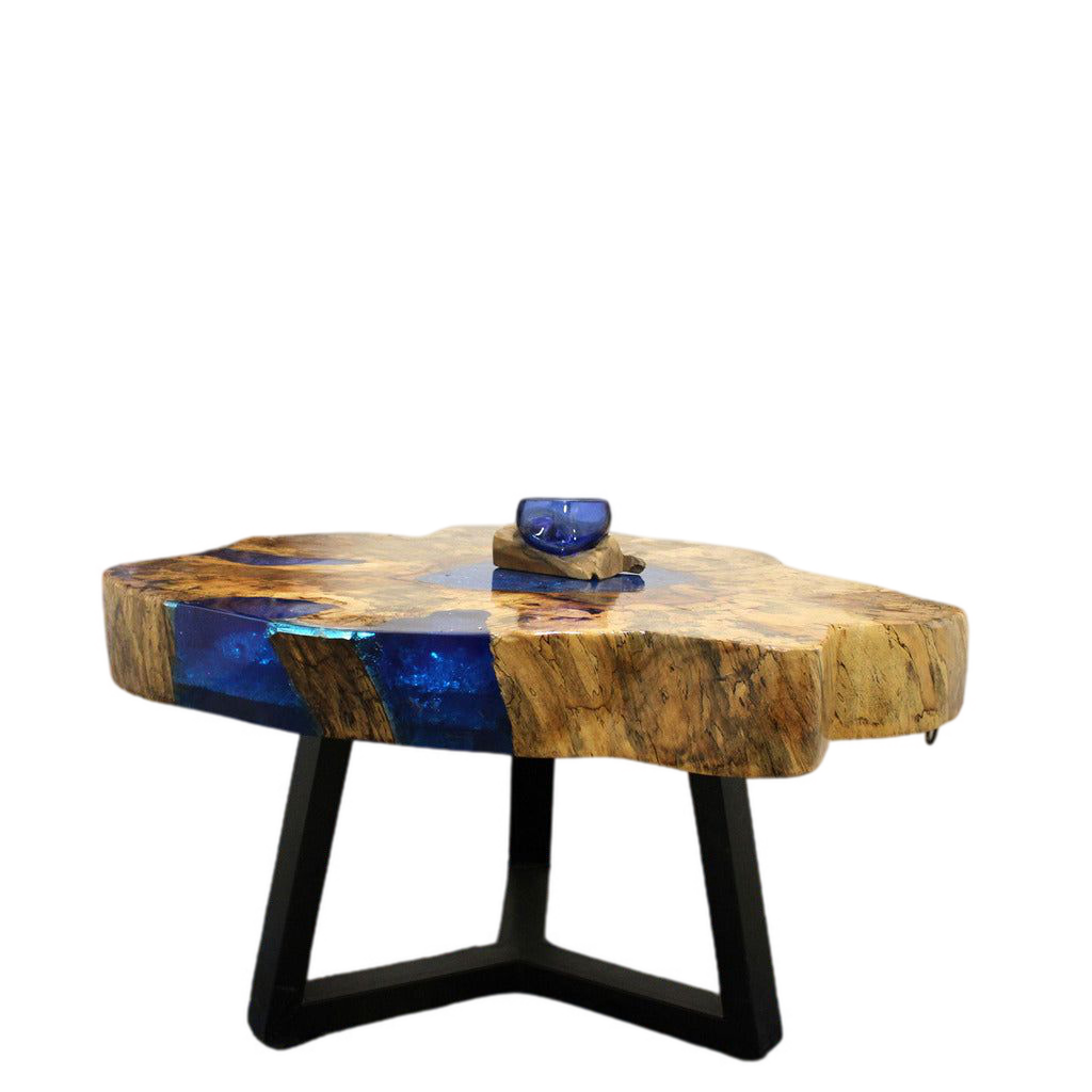 Emmy Jane Boutique Wooden Coffee Table - Natural Tamarind Wood and Resin - Aqua and Sky Blue