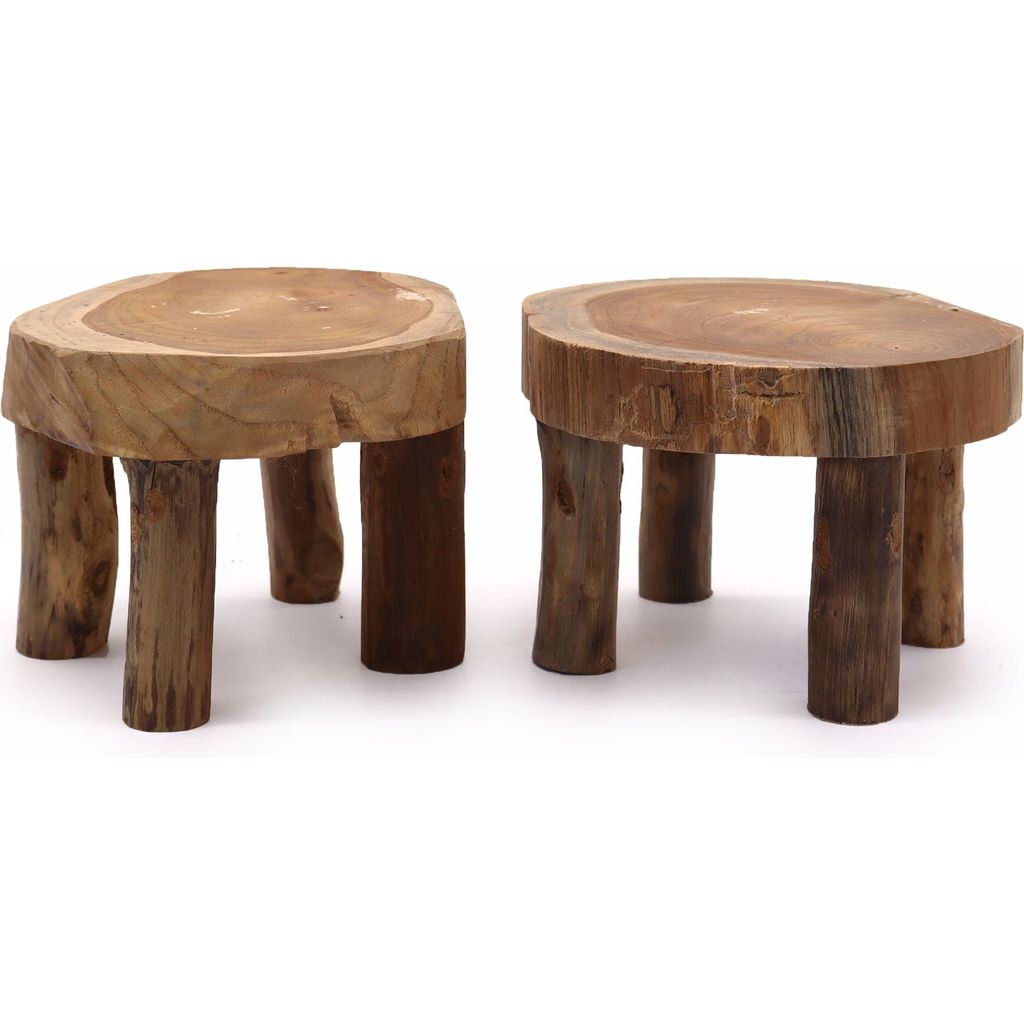 Emmy Jane Boutique Wooden Display Tables - Sustainable Natural Teak Wood - Set of 2 - 3 Sizes