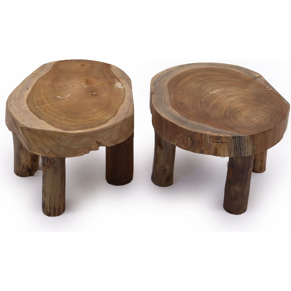 Emmy Jane Boutique Wooden Display Tables - Sustainable Natural Teak Wood - Set of 2 - 3 Sizes