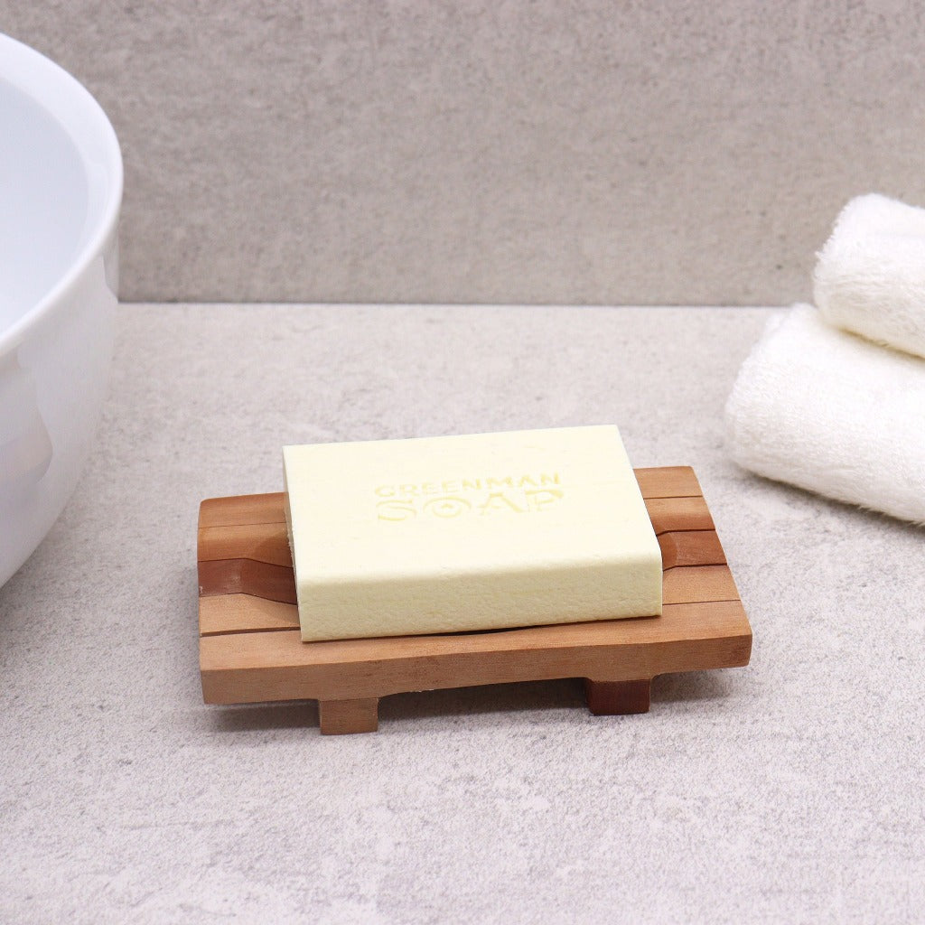 Emmy Jane Boutique Wooden Soap Dish - Classic Sustainable Mahogany Wood Grid Drainer Soap Dishes