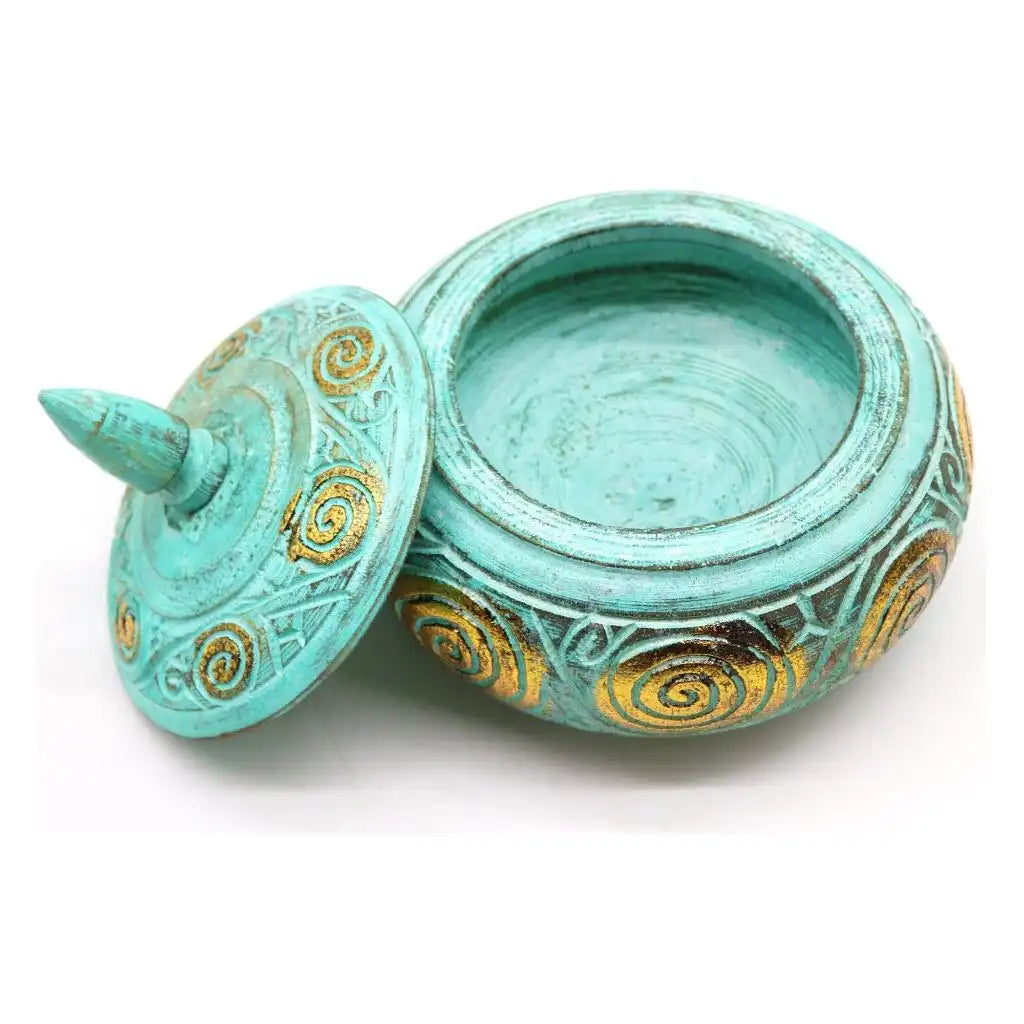 Ancient Wisdom Wooden Trinket Dish Jar Tray with Lid - Handmade & Fairly Traded Home & Garden > Household Supplies > Storage & Organisation > Household Storage Containers > Decorative Wooden Storage Jars emmy-jane-boutique.myshopify.com